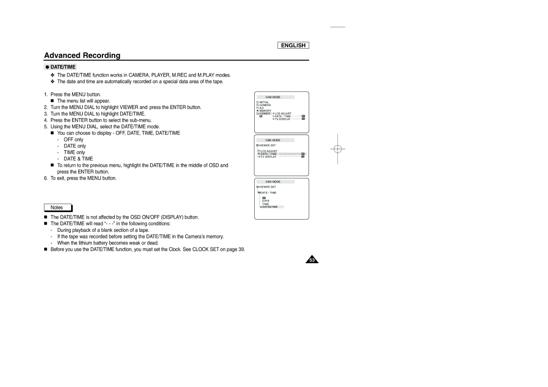 Samsung SCD107 manual Date/Time, Date & Time 