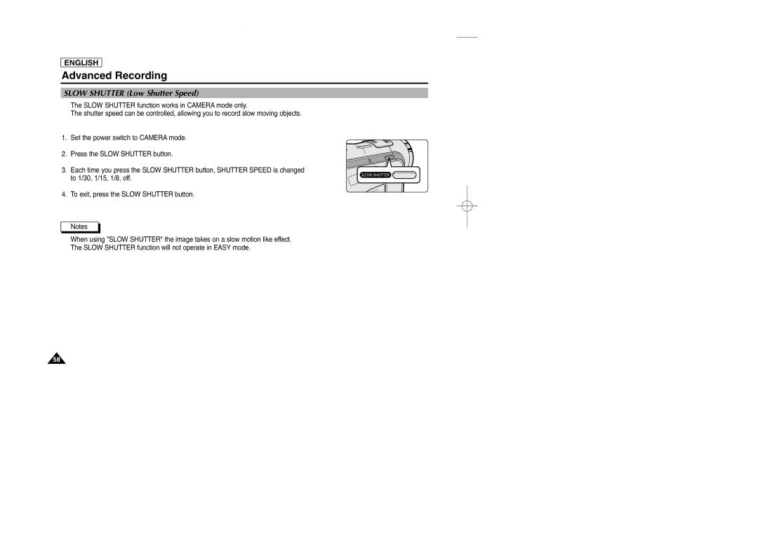 Samsung SCD107 manual Slow Shutter Low Shutter Speed 