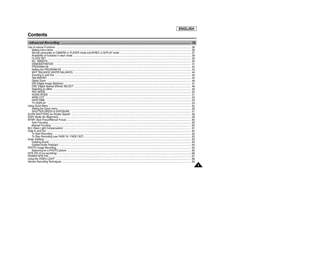 Samsung SCD107 manual Advanced Recording 