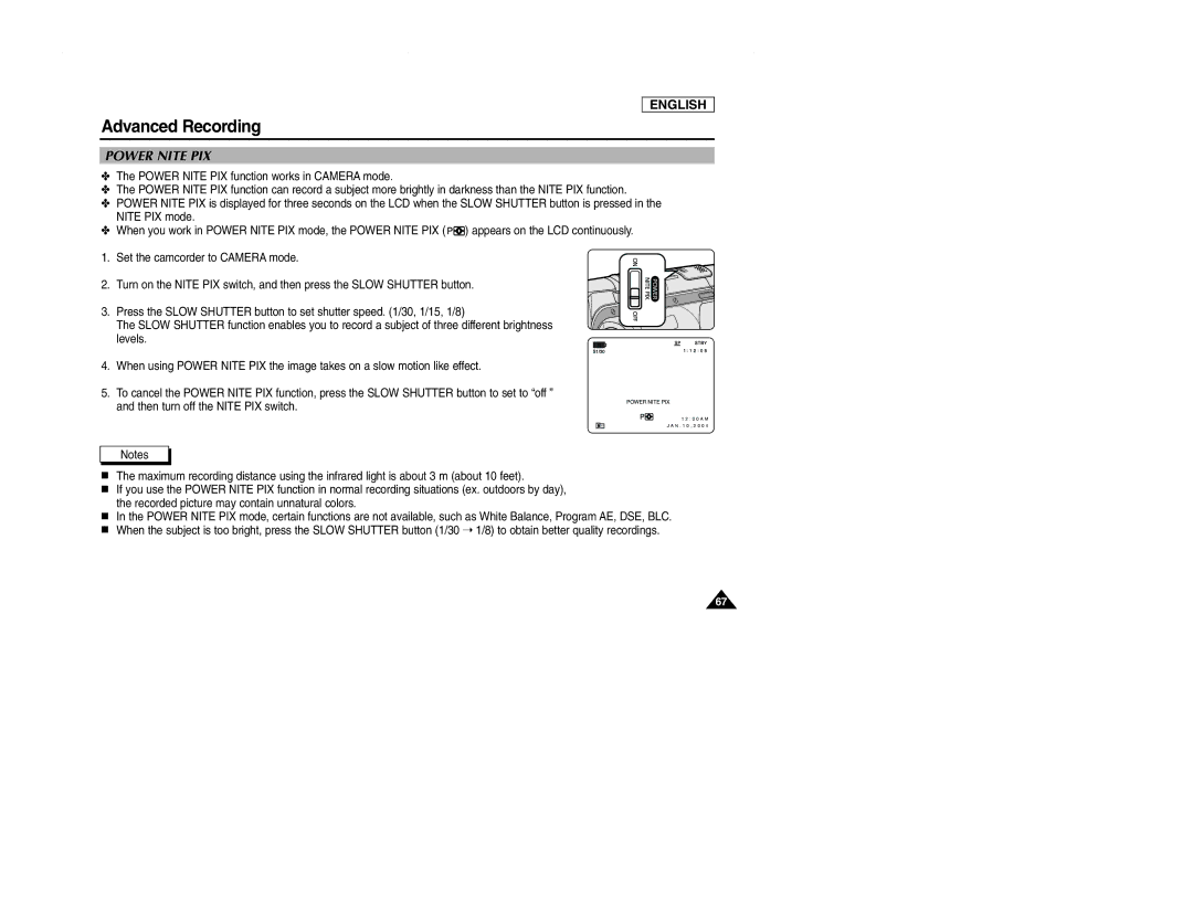 Samsung SCD107 manual Power Nite PIX 