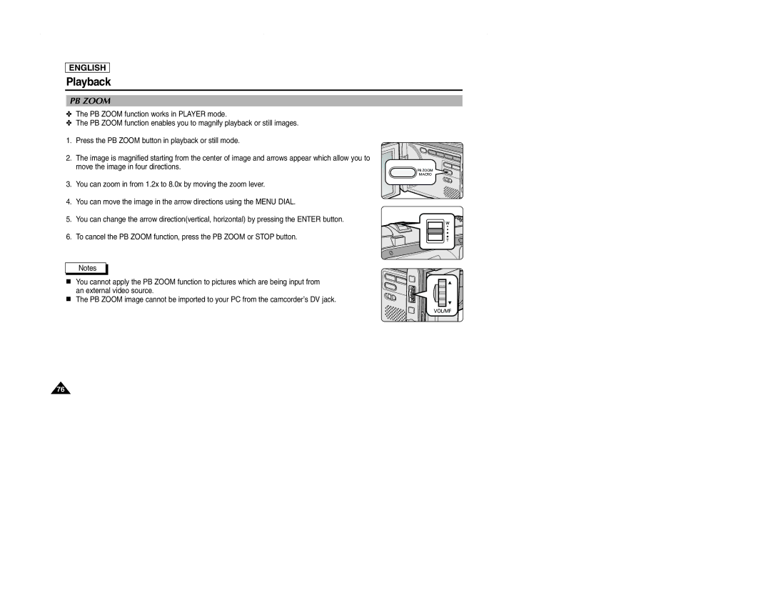 Samsung SCD107 manual PB Zoom 