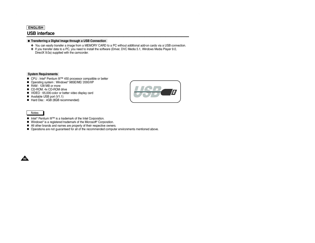 Samsung SCD107 manual USB interface, Transferring a Digital Image through a USB Connection 