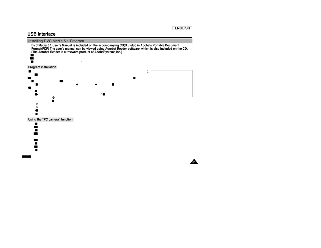 Samsung SCD107 manual Installing DVC Media 5.1 Program, Program installation, Using the PC camera function 