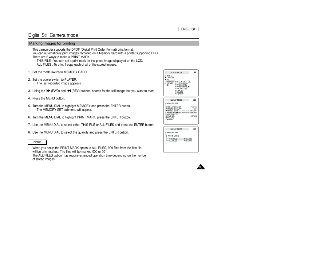 Samsung SCD107 manual Marking images for printing 