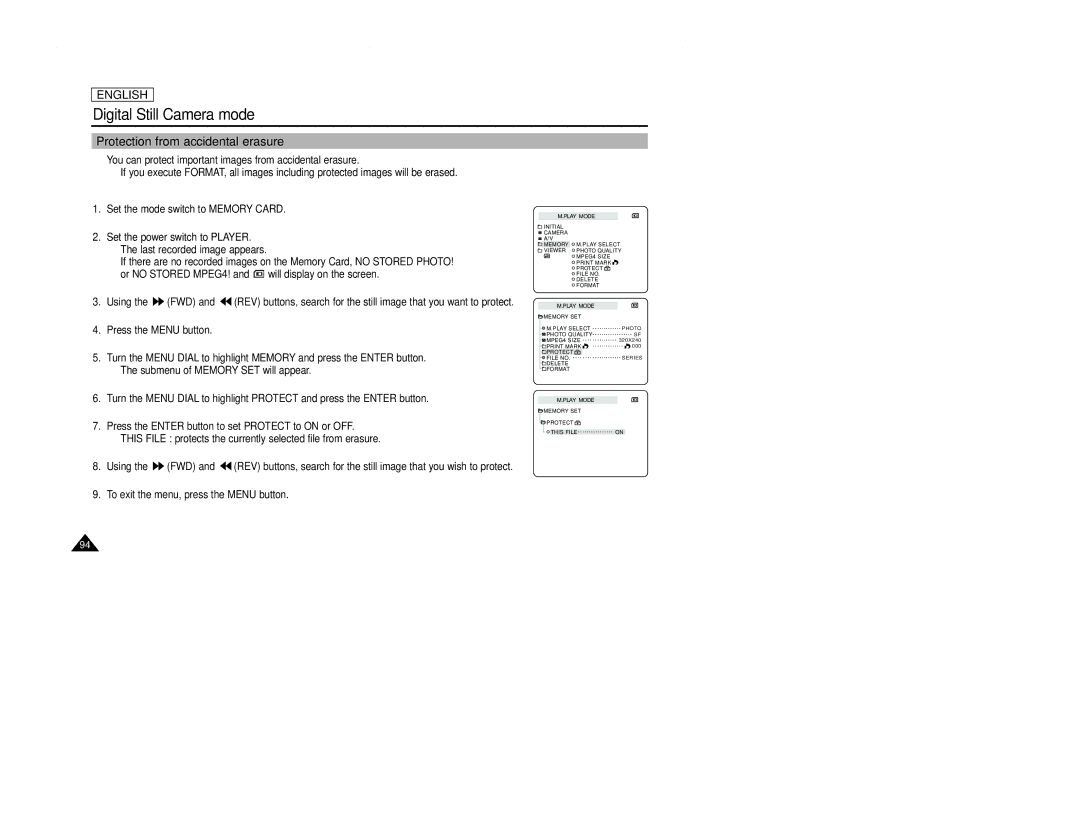 Samsung SCD107 manual Protection from accidental erasure 