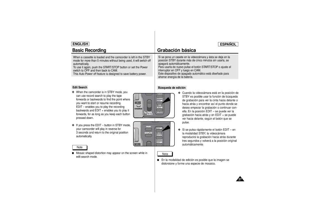 Samsung SCD180 manual Edit Search Búsqueda de edición 