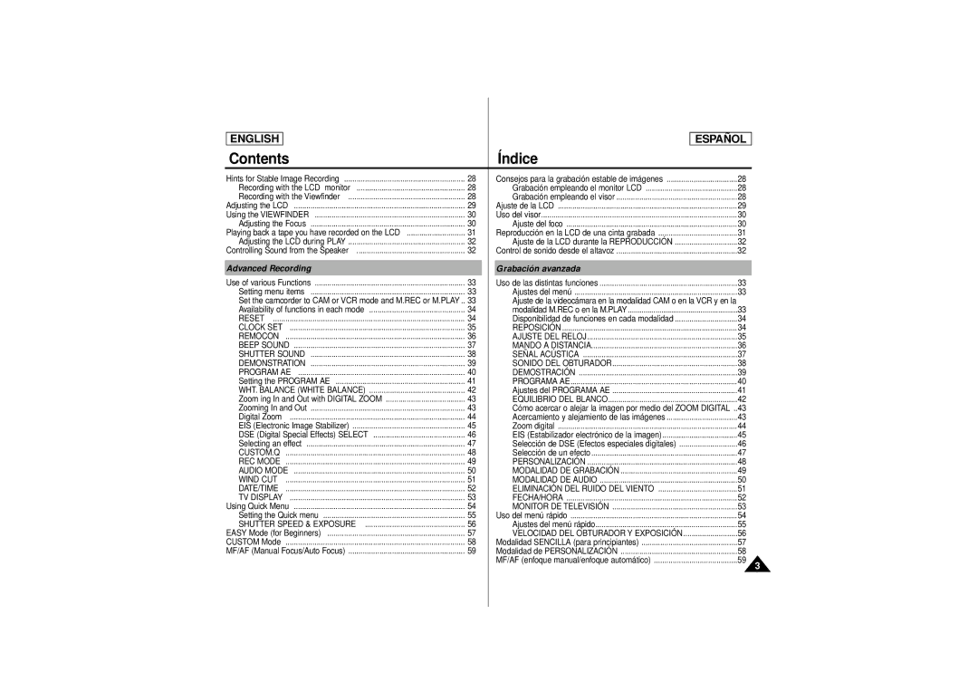 Samsung SCD180 manual Advanced Recording, Grabación avanzada 