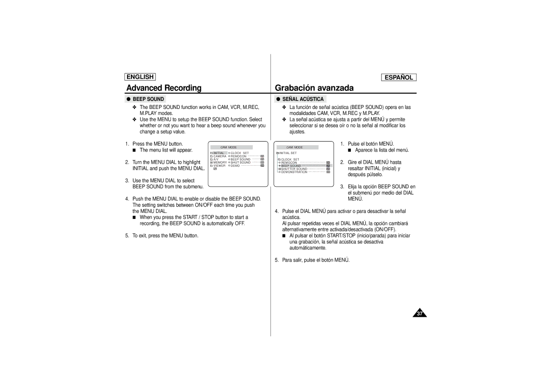 Samsung SCD180 manual Señal Acústica 