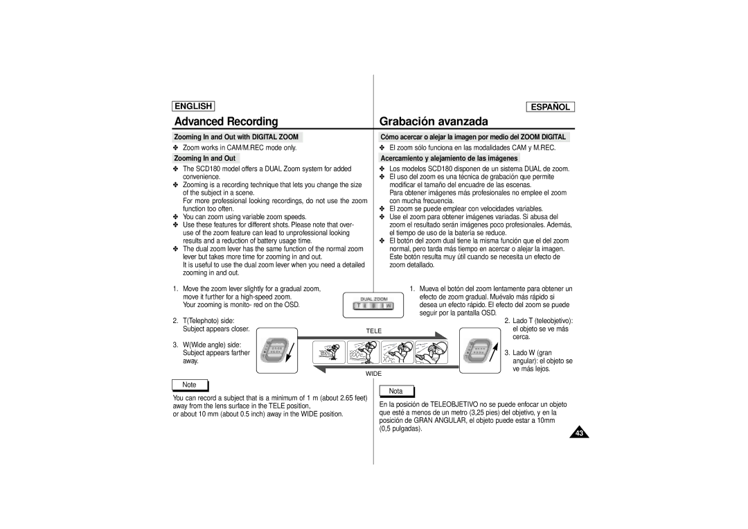 Samsung SCD180 manual Zooming In and Out with Digital Zoom 