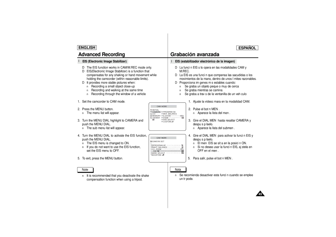 Samsung SCD180 manual Compensates for any shaking or hand movement while, Holding the camcorder within reasonable limits 