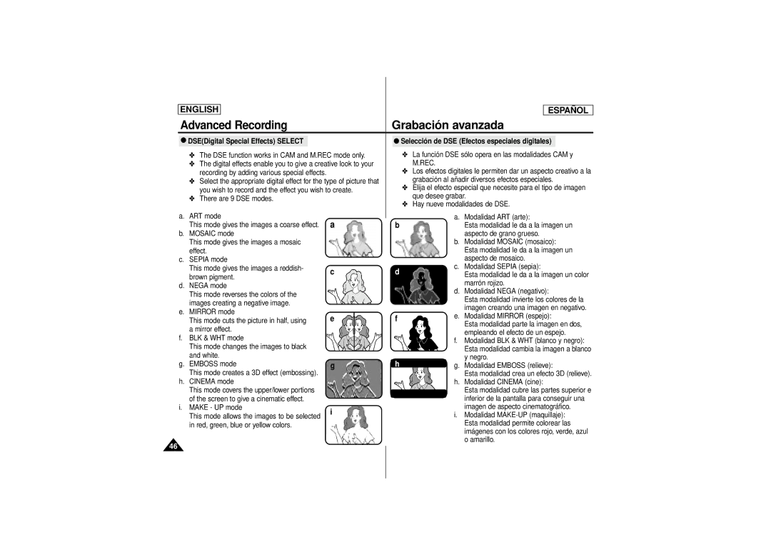 Samsung SCD180 manual Grabación al añadir diversos efectos especiales, You wish to record and the effect you wish to create 