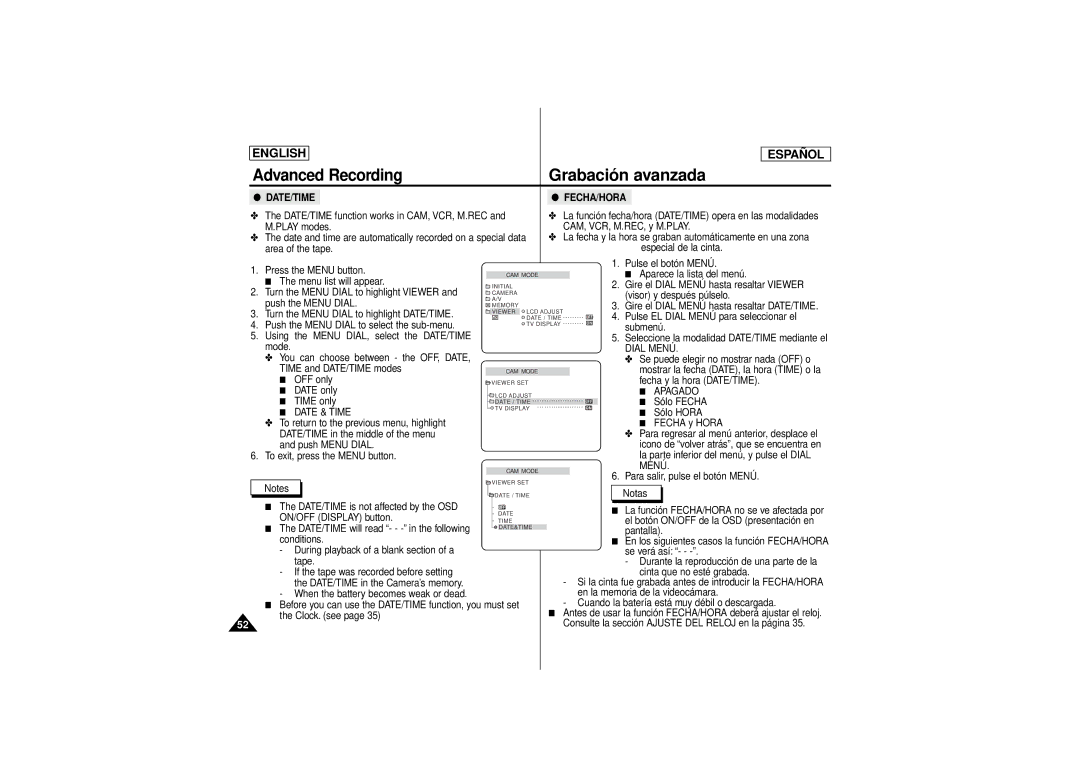 Samsung SCD180 manual Date/Time Fecha/Hora, Apagado, Date & Time 