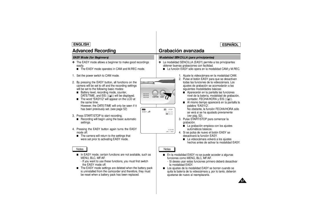 Samsung SCD180 manual Modalidad Sencilla para principiantes, Menu, Blc, Mf/Af 