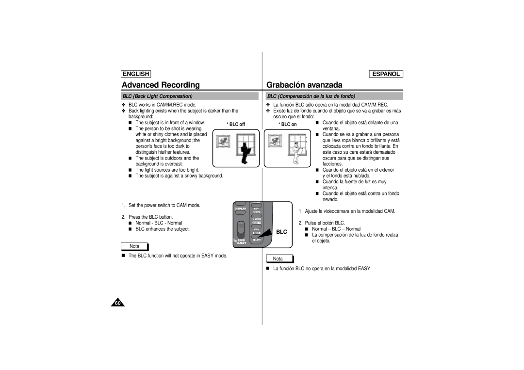 Samsung SCD180 manual BLC off BLC on 