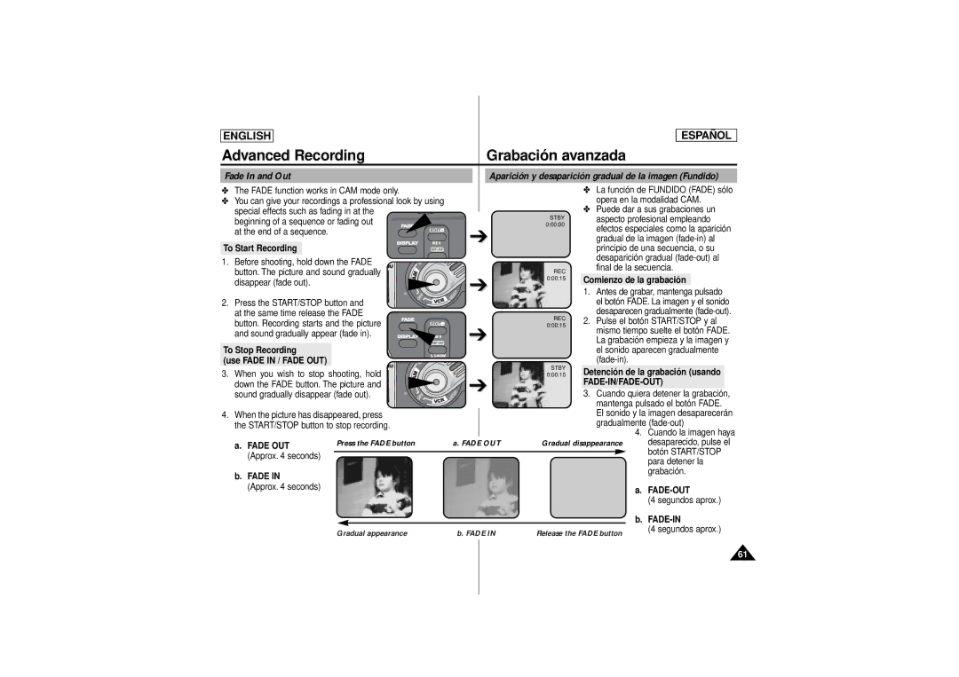 Samsung SCD180 manual Fade In and Out 