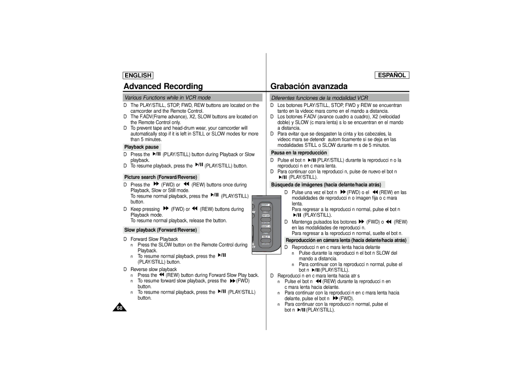 Samsung SCD180 manual Playback pause, Fwd 