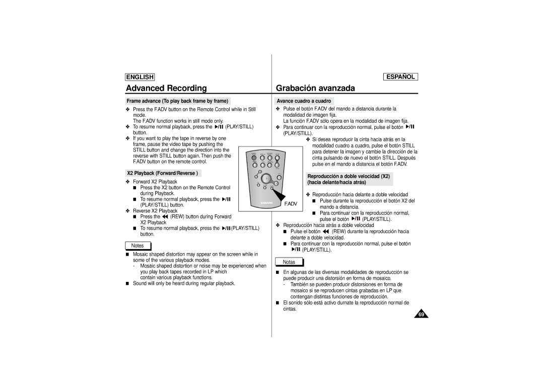 Samsung SCD180 manual Hacia delante/hacia atrás, Adv 