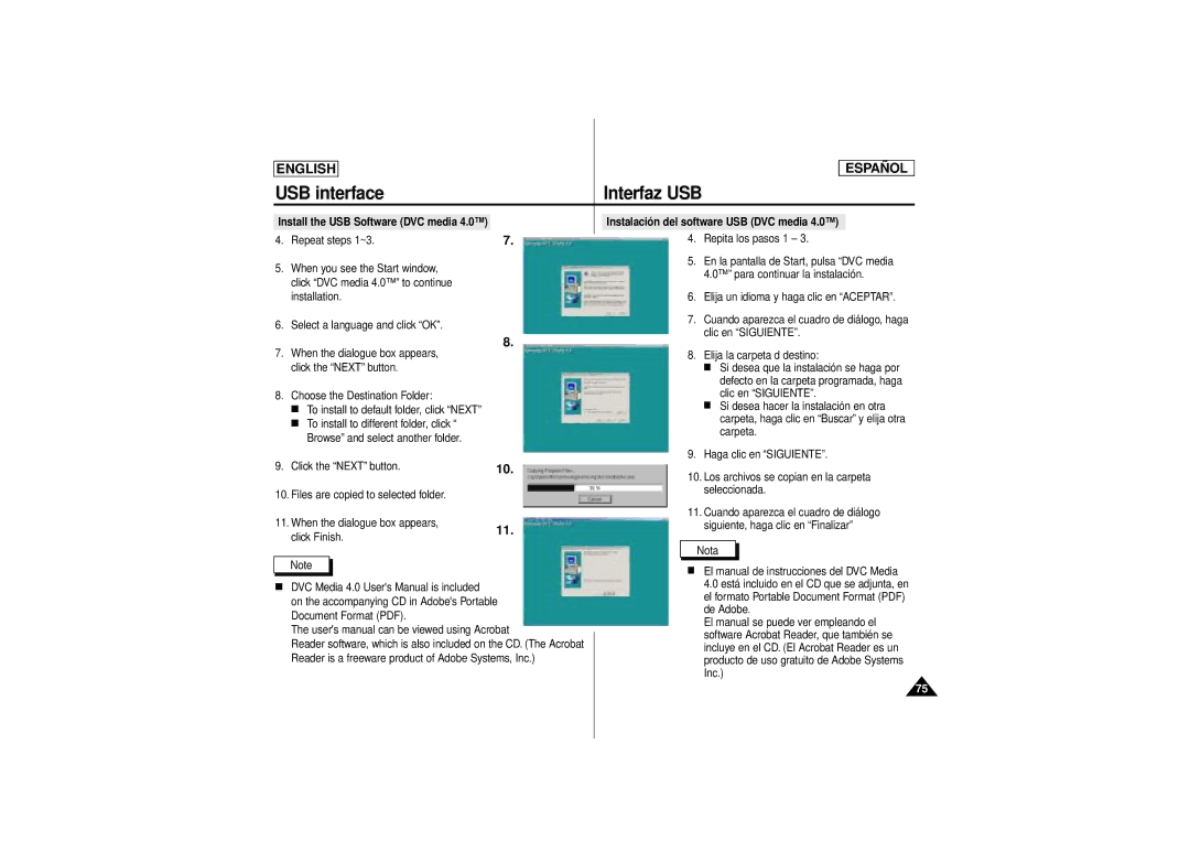 Samsung SCD180 USB interface, Select a language and click OK, Clic en Siguiente, Si desea hacer la instalación en otra 