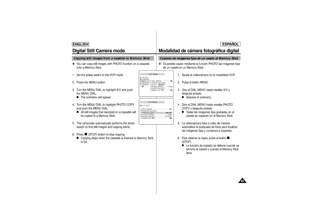 Samsung SCD180 manual Turn the Menu Dial to highlight Photo Copy, All still images that recorded on a cassette will 