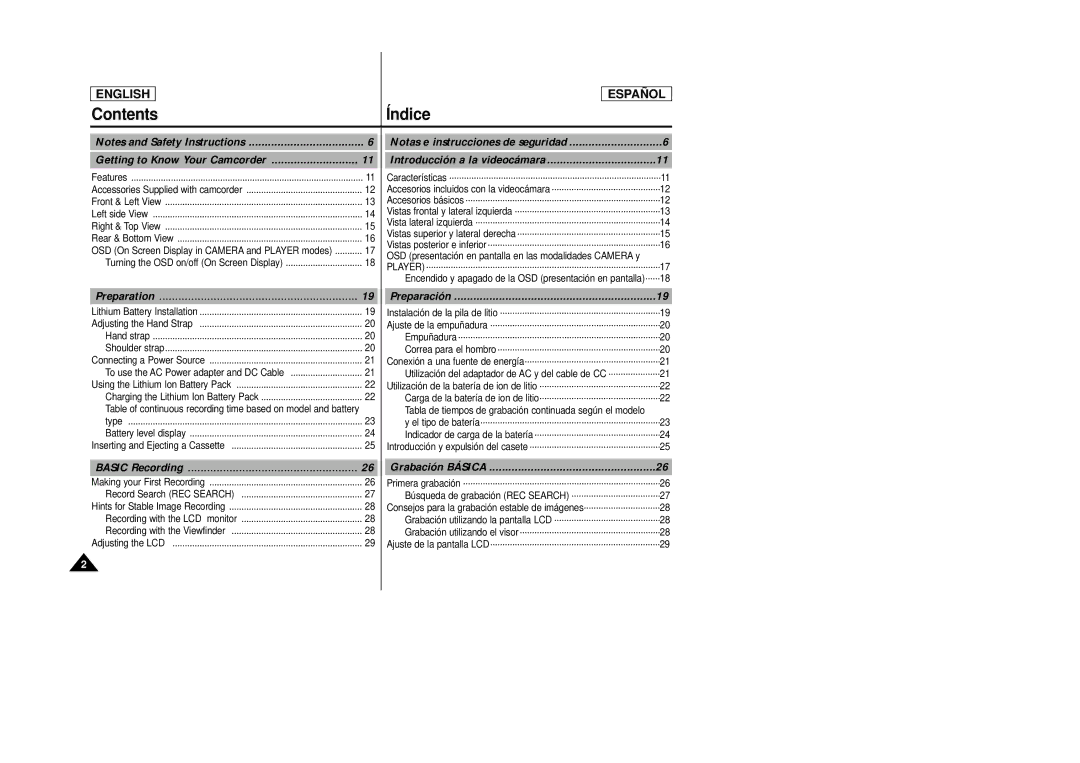 Samsung SCD22 manual Contents Índice 