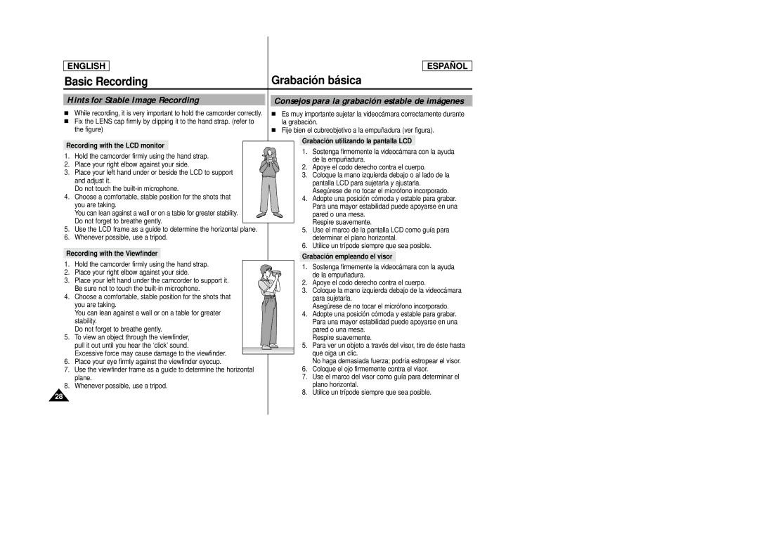 Samsung SCD22 manual Hints for Stable Image Recording, Consejos para la grabación estable de imágenes 