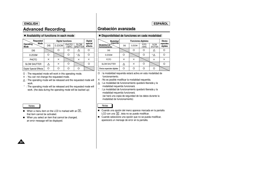 Samsung SCD22 manual Grabación avanzada 