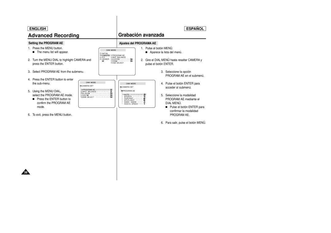 Samsung SCD22 manual Dial Menú, Program AE 