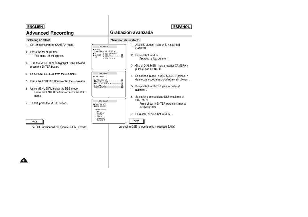 Samsung SCD22 manual Selecting an effect 