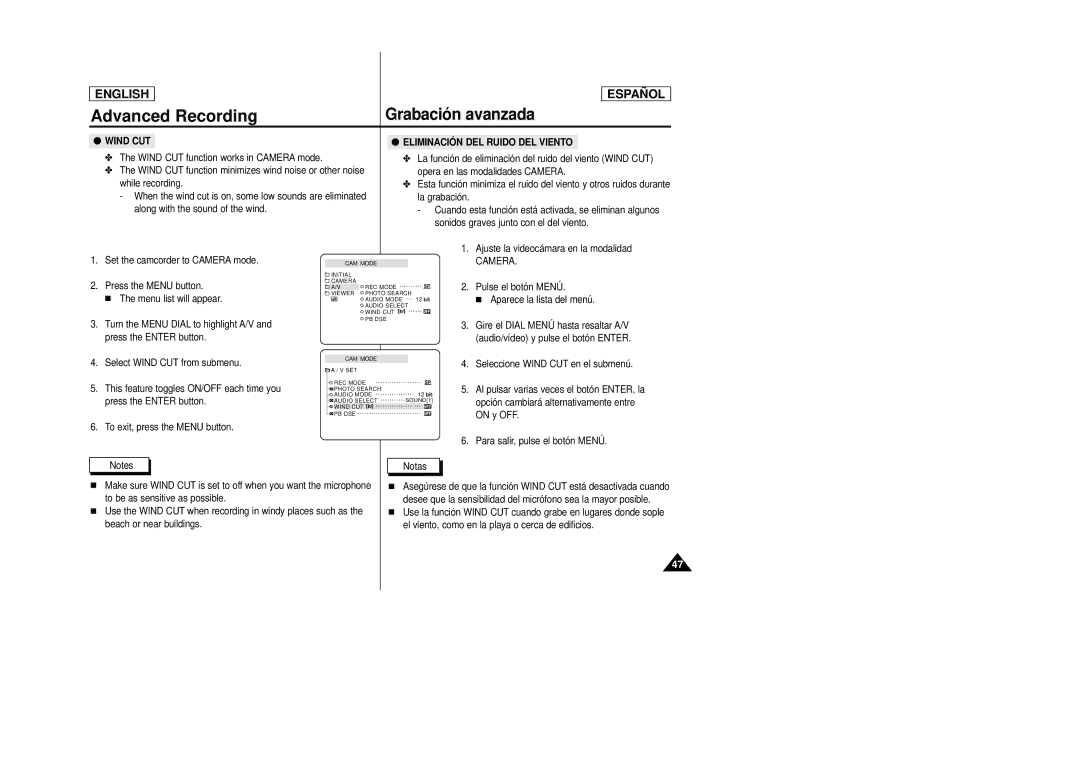 Samsung SCD22 manual Wind CUT 