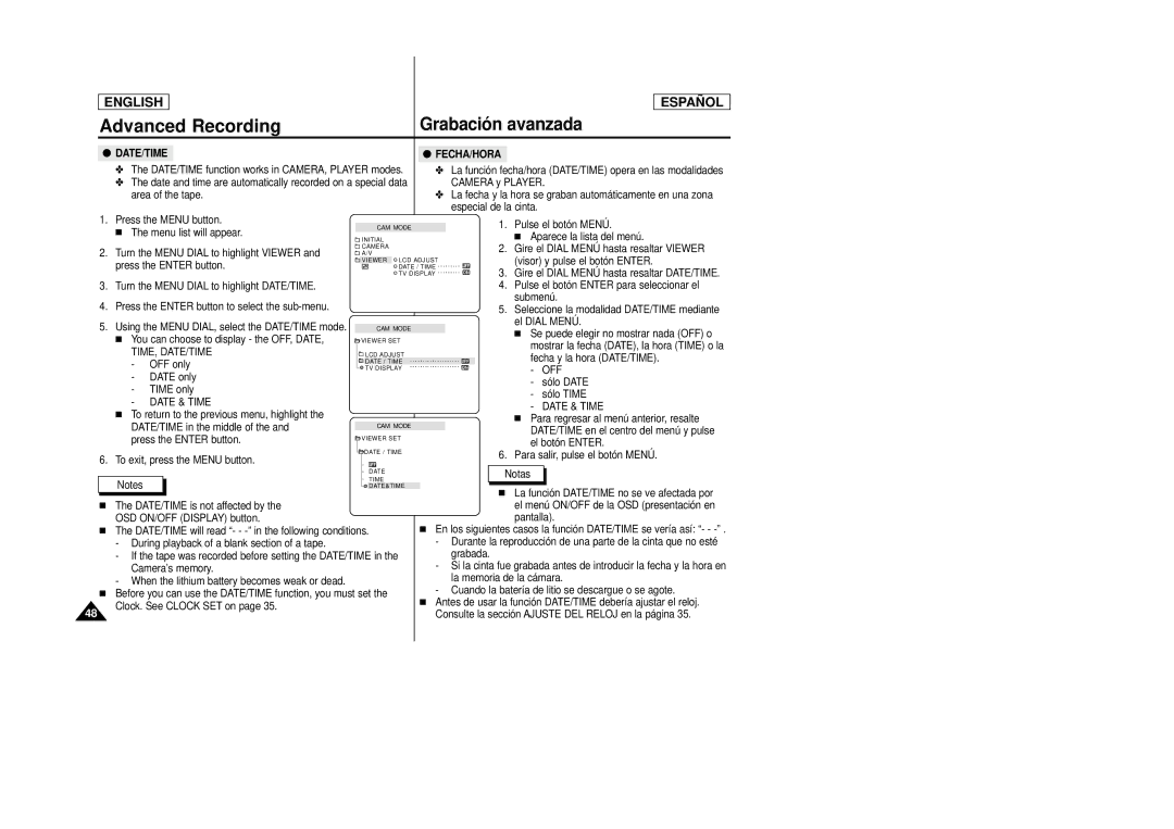 Samsung SCD22 manual Fecha/Hora, Time, Date/Time, Off, Date & Time 