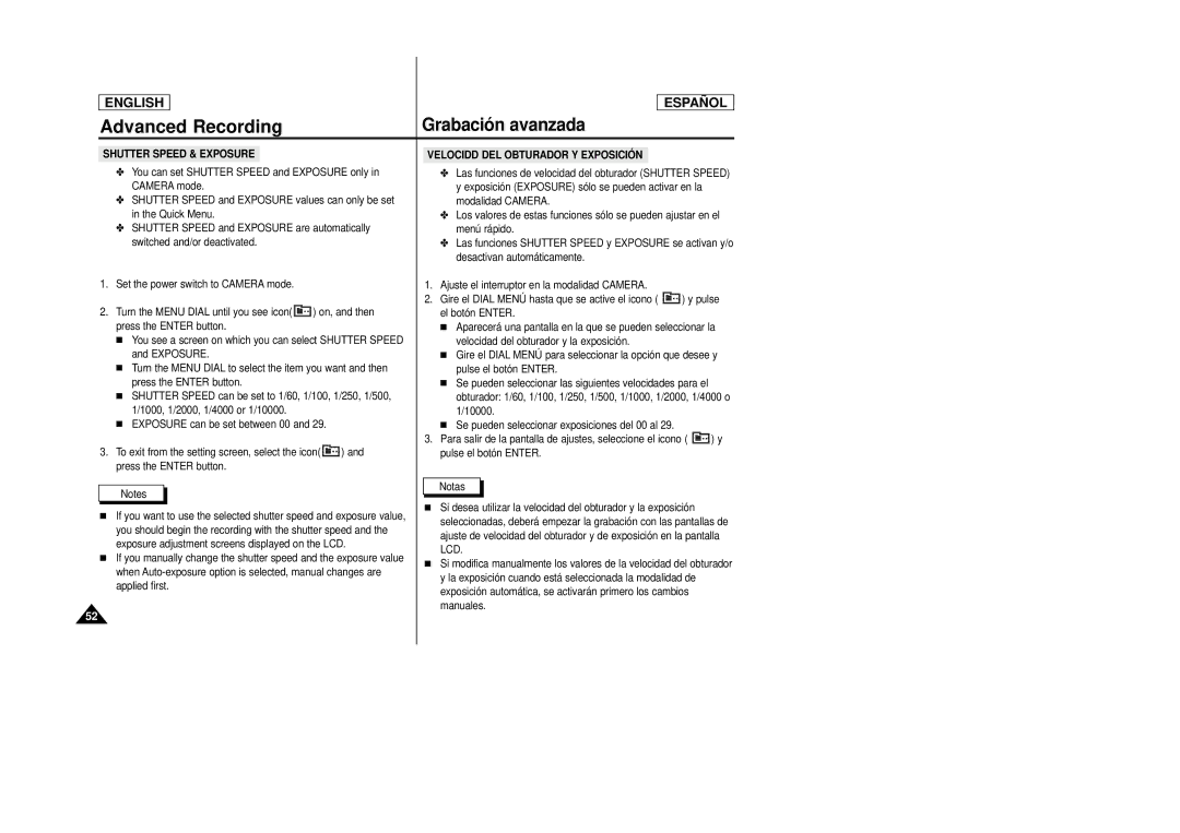 Samsung SCD22 manual Velocidd DEL Obturador Y Exposición 