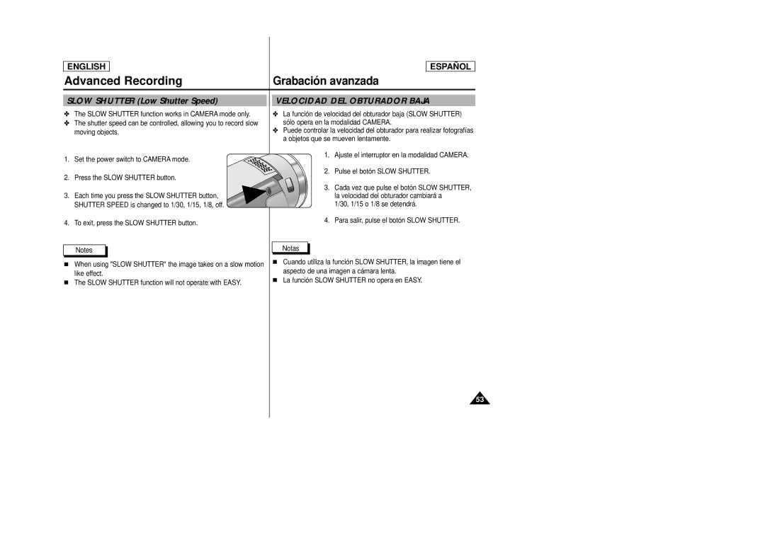 Samsung SCD22 manual Slow Shutter Low Shutter Speed, Velocidad DEL Obturador Baja 