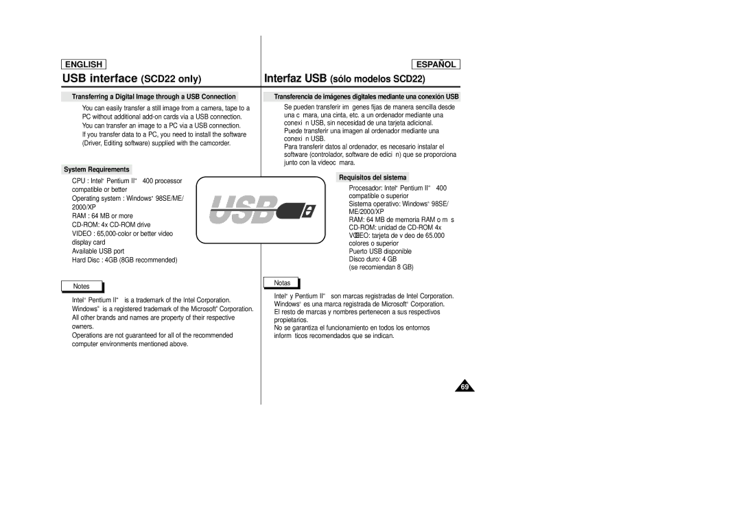 Samsung manual USB interface SCD22 only, You can transfer an image to a PC via a USB connection 