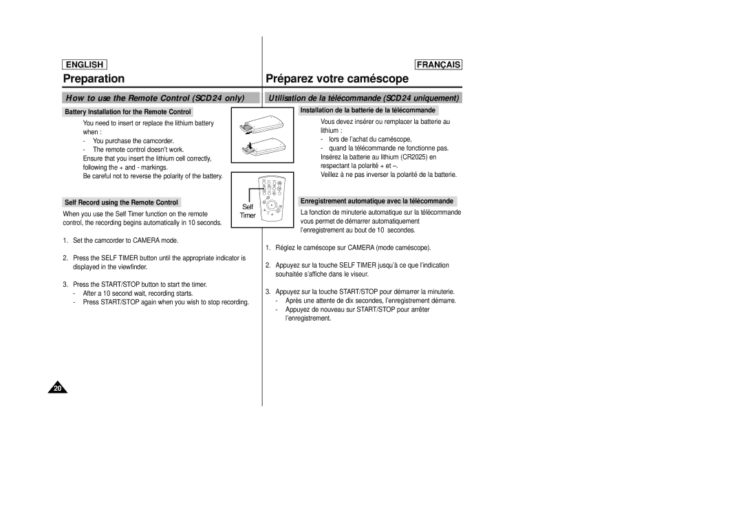 Samsung SCD23/D24 manual Preparation Pré parez votre camé scope, How to use the Remote Control SCD24 only 