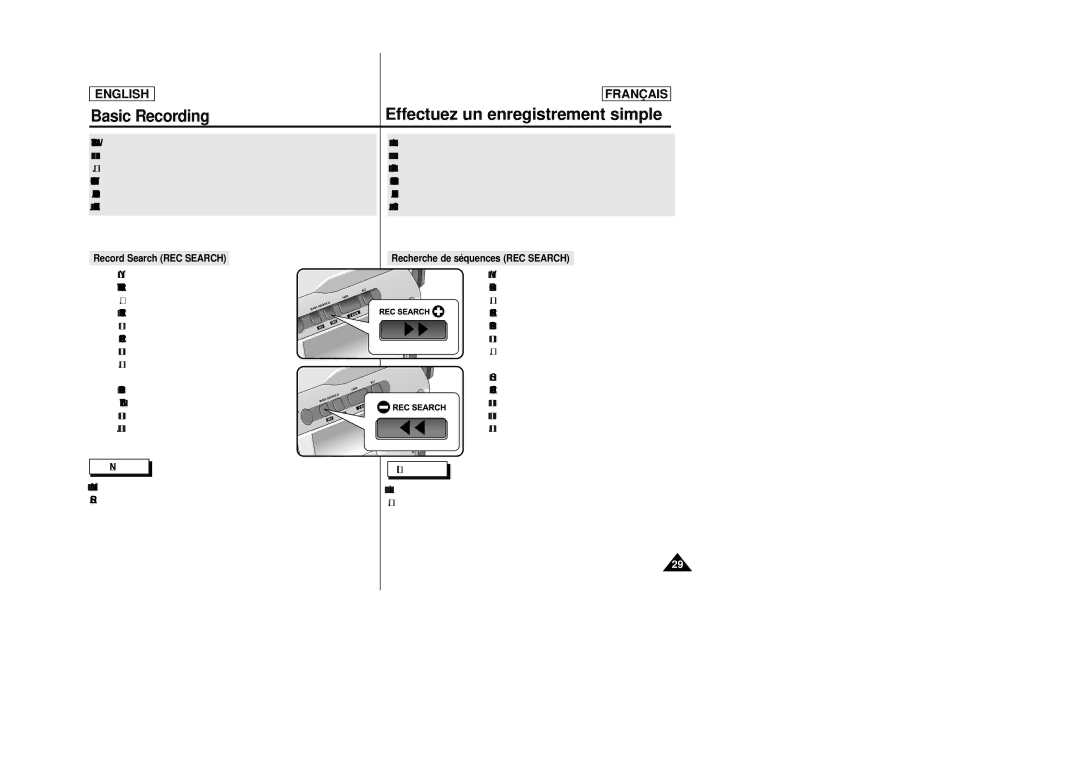 Samsung SCD23/D24 manual Record Search REC Search, Recherche de séquences REC Search 