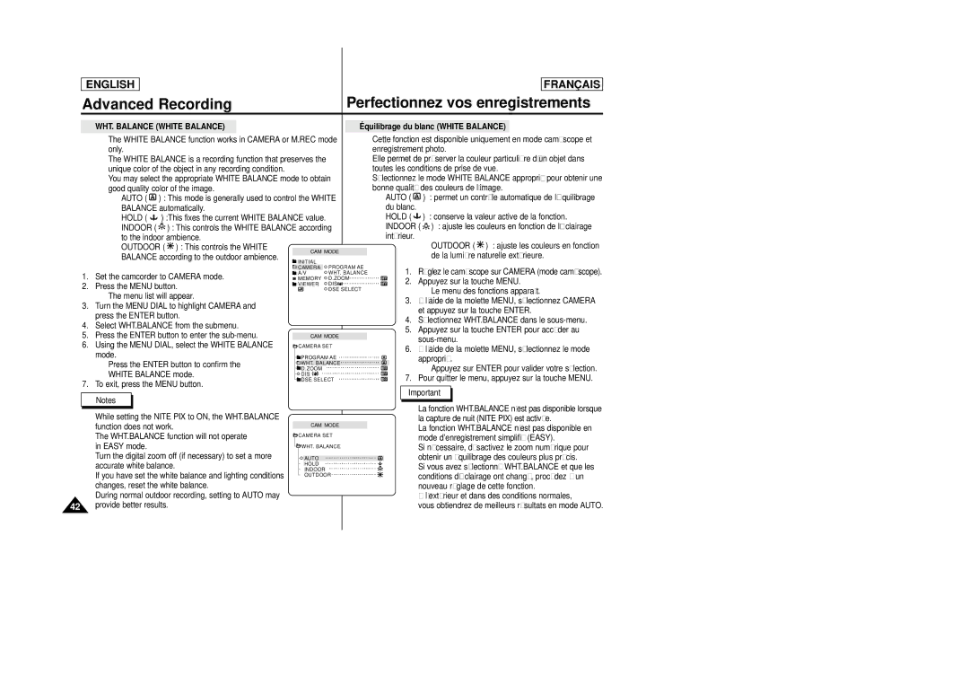 Samsung SCD23/D24 manual WHT. Balance White Balance 