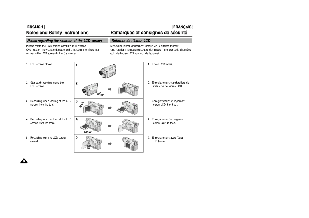 Samsung SCD23/D24 manual Rotation de l’écran LCD, Enregistrement avec l’écran LCD fermé 