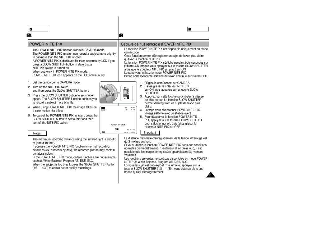 Samsung SCD23/D24 manual Capture de nuit renforcée Power Nite PIX 