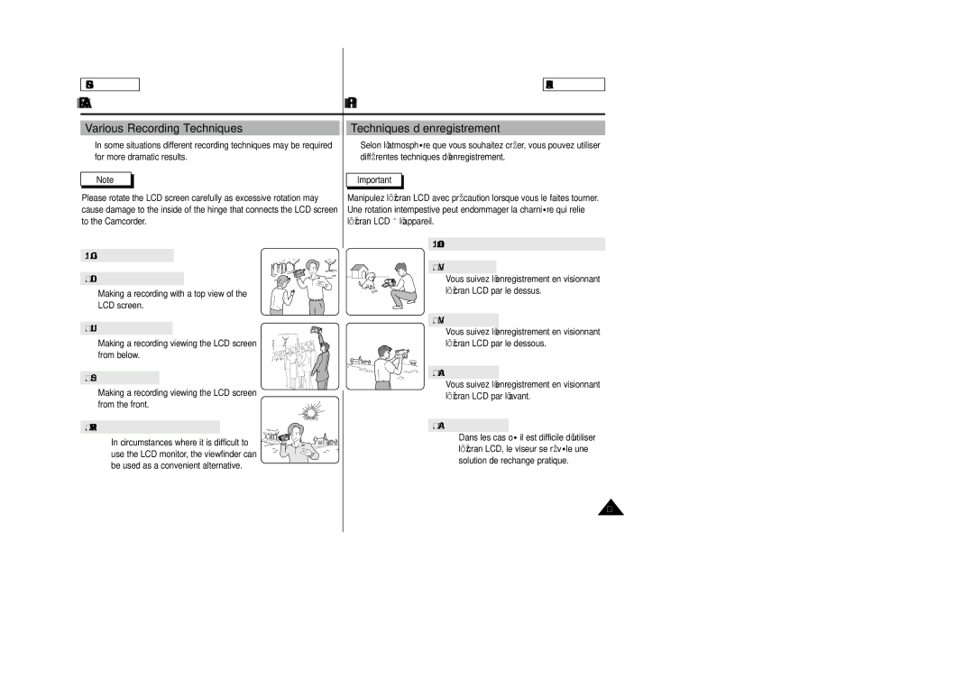 Samsung SCD23/D24 manual Various Recording Techniques, Techniques d’enregistrement 