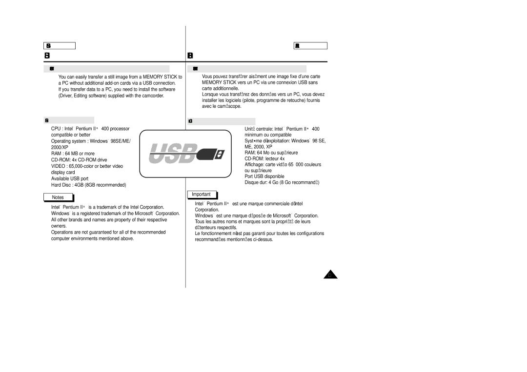 Samsung SCD23/D24 manual USB interface Interface USB, Transfert d’images numériques avec l’interface USB 