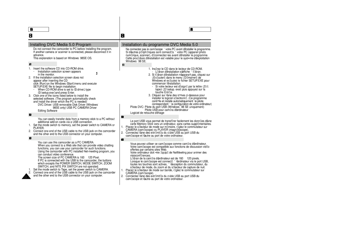 Samsung SCD23/D24 manual Installing DVC Media 5.0 Program, Installation du programme DVC Media 