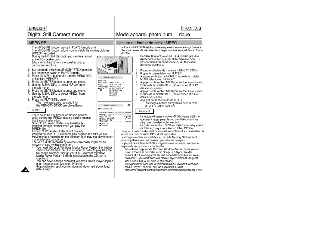 Samsung SCD23/D24 manual Lecture au format de fichier Mpeg 