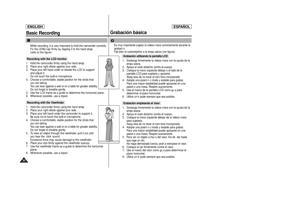 Samsung SCD24, SCD23 manual Hints for Stable Image Recording, Consejos para la grabación estable de imágenes 