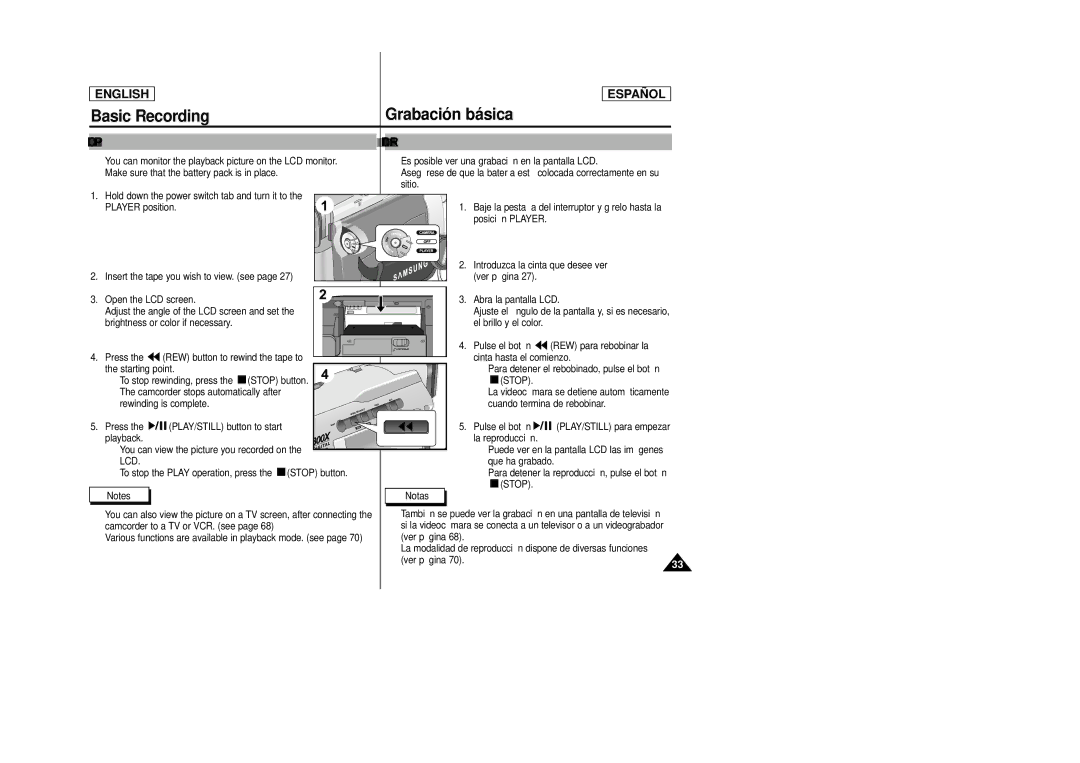 Samsung SCD23, SCD24 manual Playing back a tape you have recorded on the LCD, Stop, Lcd 