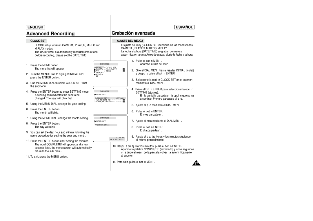 Samsung SCD23, SCD24 manual Clock SET Ajuste DEL Reloj 