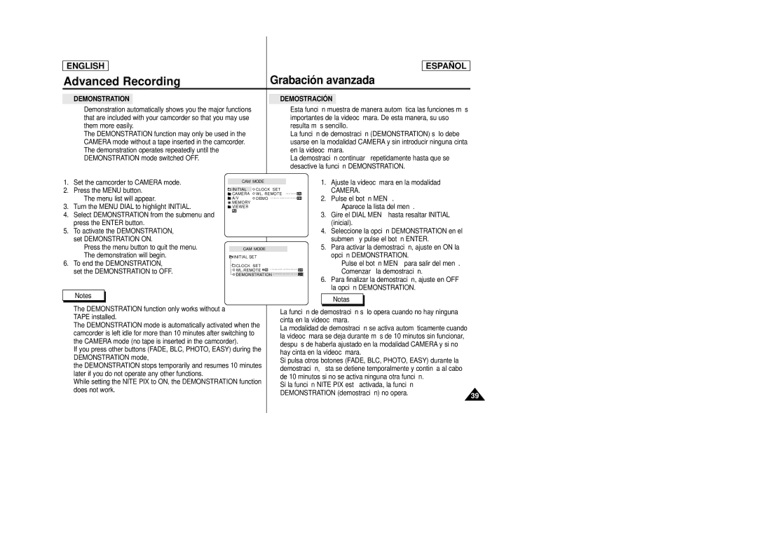 Samsung SCD23, SCD24 manual Demonstration Demostración 