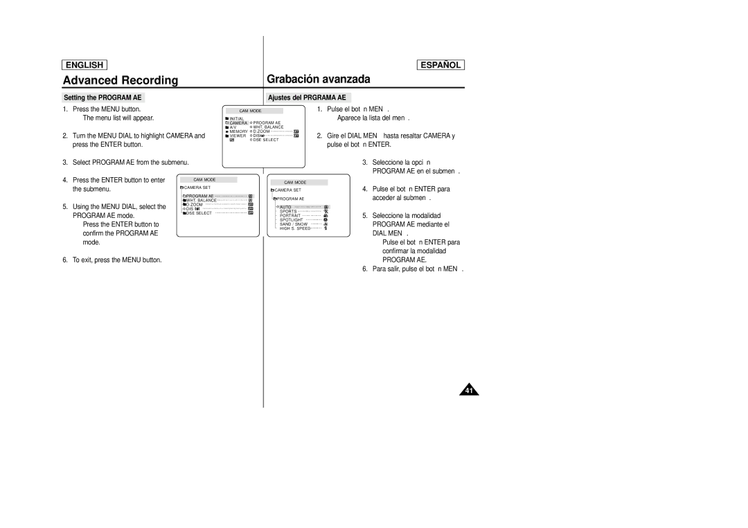 Samsung SCD23, SCD24 manual Dial Menú, Program AE 