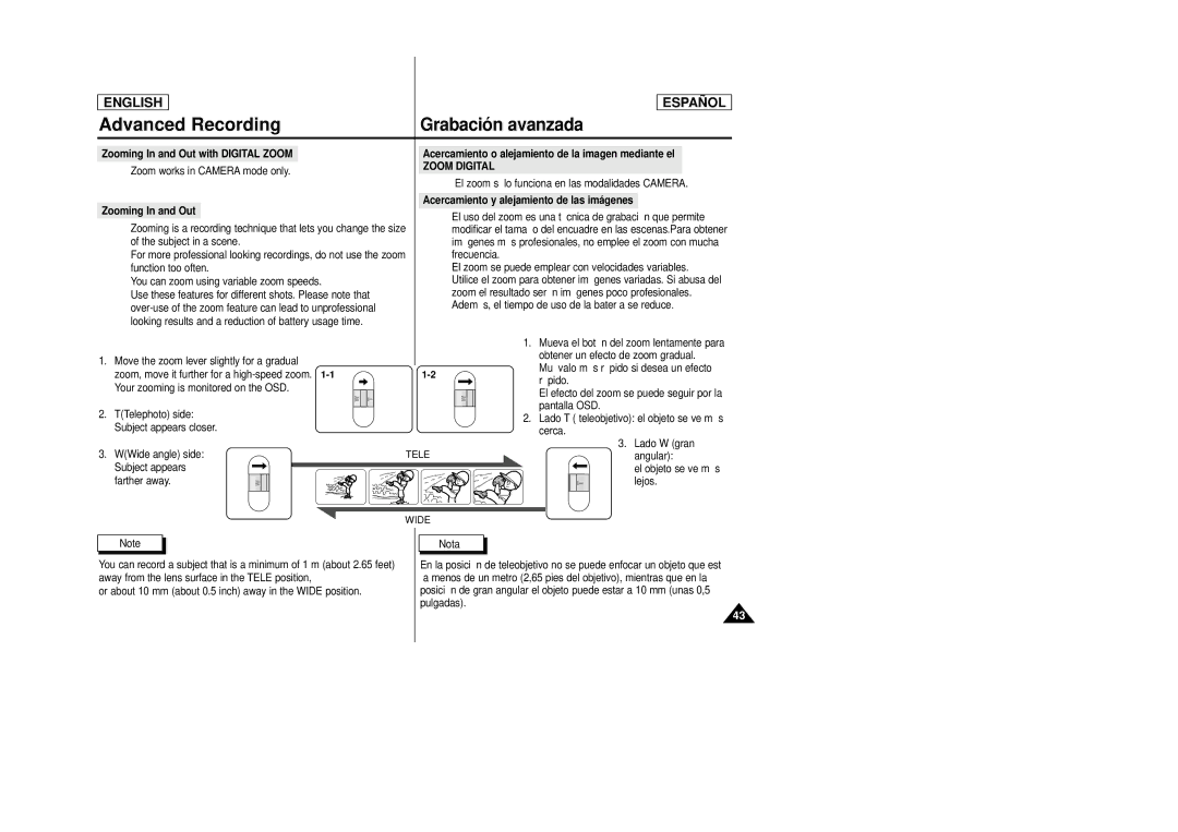 Samsung SCD23, SCD24 manual Zoom Digital, Zooming In and Out 