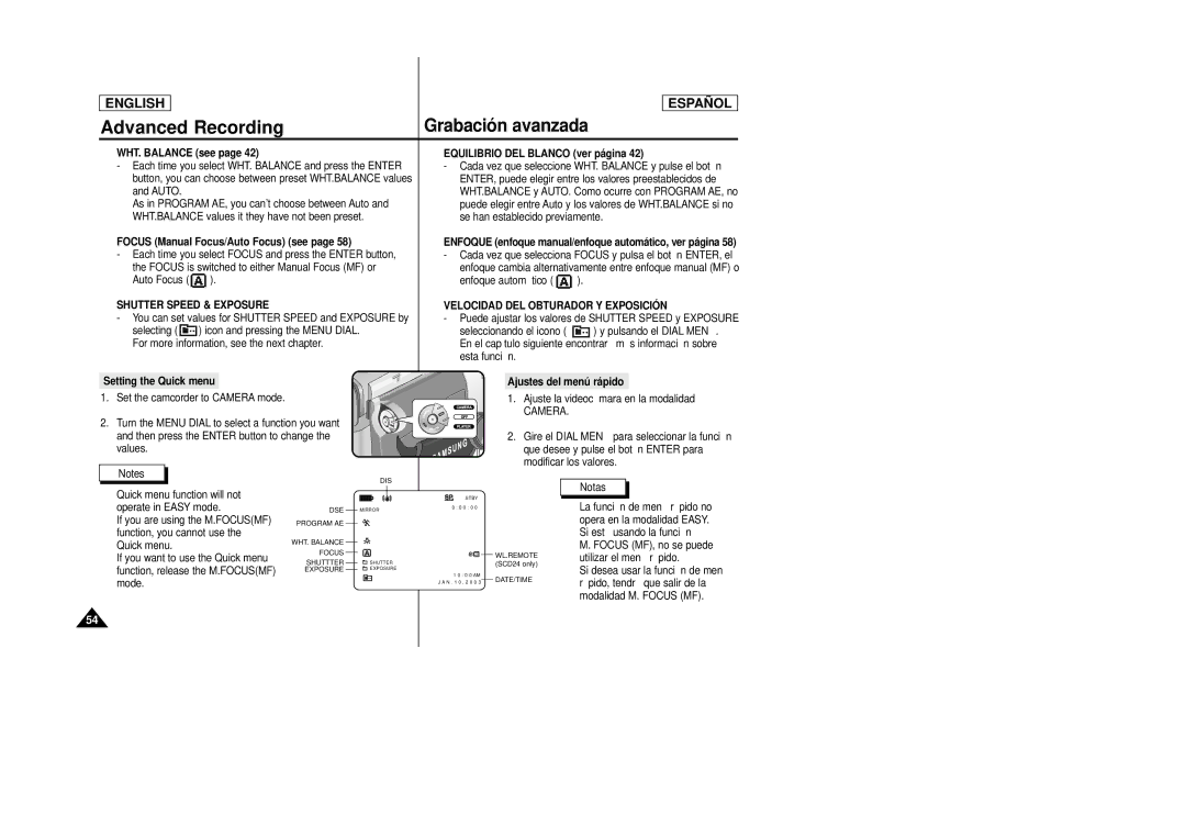 Samsung SCD24, SCD23 manual Shutter Speed & Exposure, Velocidad DEL Obturador Y Exposición 