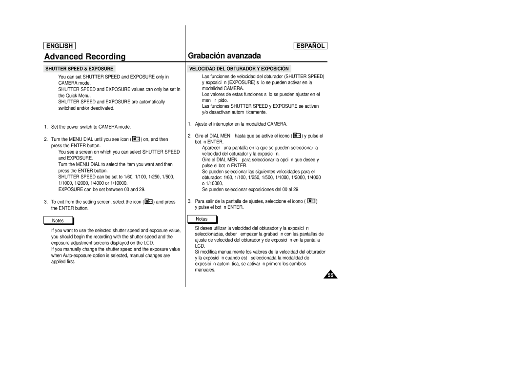 Samsung SCD23, SCD24 manual Velocidad DEL Obturador Y Exposición 